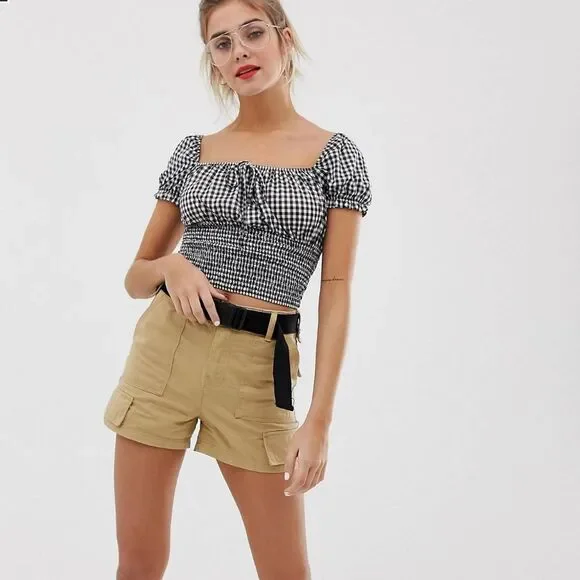 Bershka Gingham Cropped Top Black - Picture 4 of 15